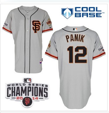 Giants #12 Joe Panik Grey Road 2 Cool Base W 2014 World Series Champions Patch MLB Jersey