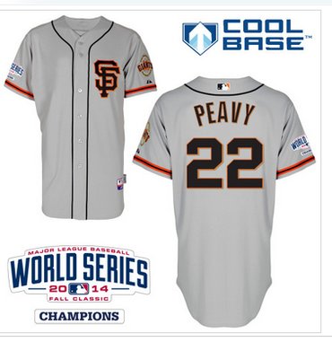 Giants #22 Jake Peavy Grey Cool Base Road 2 W 2014 World Series Patch Stitched Baseball Jersey