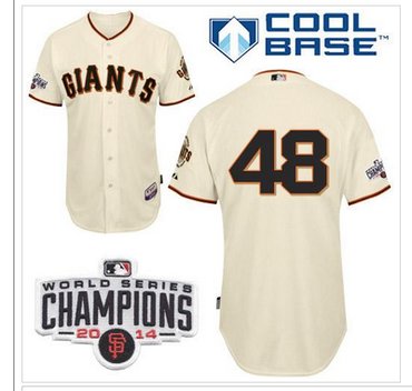 Giants #48 Pablo Sandoval Cream W 2014 World Series Champions Patch Stitched Baseball Jersey