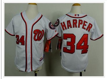 Youth MLB Nationals #34 Bryce Harper White Cool Base Baseball Jersey