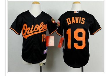 Youth Orioles #19 Chris Davis Black Cool Base Baseball Jersey