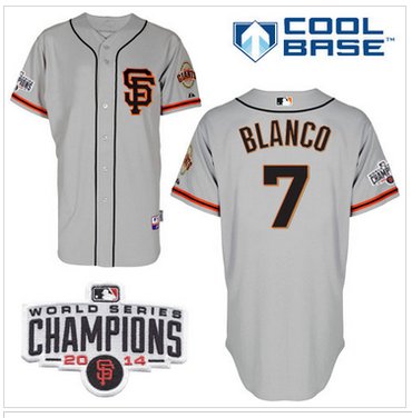 Giants #7 Gregor Blanco Grey Road 2 Cool Base W 2014 World Series Champions Patch MLB Jersey