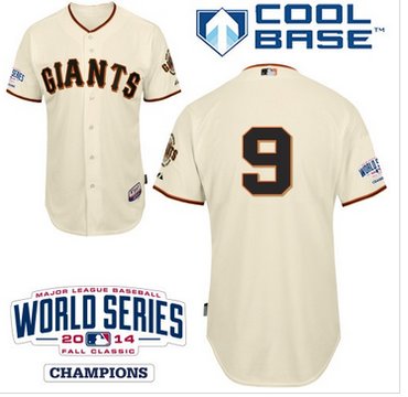 Giants #9 Brandon Belt Cream Cool Base W 2014 World Series Patch Stitched Baseball Jersey