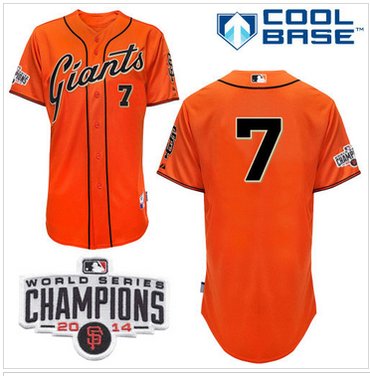 Giants #7 Gregor Blanco Orange Alternate Cool Base W 2014 World Series Champions Patch MLB Jersey