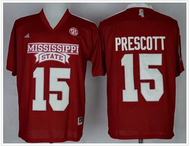 Bulldogs #15 Dak Prescott Red SEC Patch Stitched NCAA Jersey