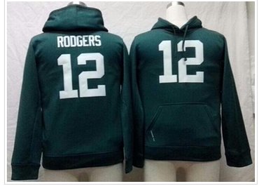 NEW Packers #12 Aaron Rodgers Green Youth Pullover NFL Hoodie