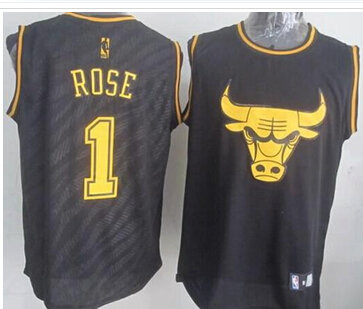Chicago Bulls #1 Derrick Rose Black Precious Metals Fashion Stitched NBA Jersey