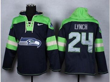 NEW Seattle Seahawks #24 Marshawn Lynch Navy Blue Player Pullover Hoodie