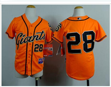 Youth Baseball Giants #28 Buster Posey Orange Stitched Jersey