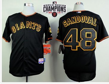 Giants #48 Pablo Sandoval Black W2014 World Series Champions Patch Stitched Baseball Jersey
