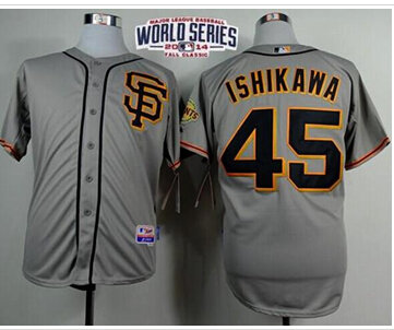 Giants #45 Travis Ishikawa Grey Road 2 Cool Base W 2014 World Series Patch Stitched Baseball Jersey