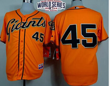Giants #45 Travis Ishikawa Orange Alternate Cool Base W 2014 World Series Patch Stitched Baseball Jersey