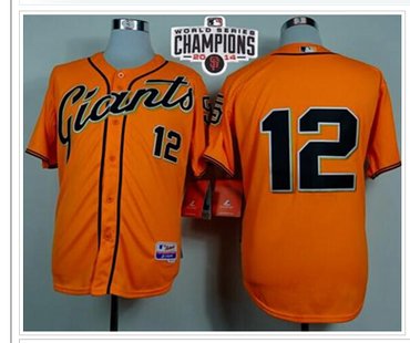 Giants #12 Joe Panik Orange Alternate Cool Base W 2014 World Series Champions Patch Stitched Baseball Jersey