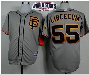 Giants #55 Tim Lincecum Grey Cool Base Road 2 W 2014 World Series Patch Stitched Baseball Jersey Giants #55 Tim Lincecum Grey Cool Base Road 2 W 2014 World Series Patch Stitched Baseball Jersey