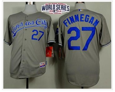 Royals #27 Brandon Finnegan Grey Cool Base W 2014 World Series Patch Stitched Baseball Jersey