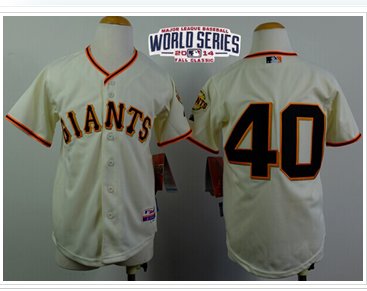 Youth Giants #40 Madison Bumgarner Cream W2014 World Series Patch MLB Jersey