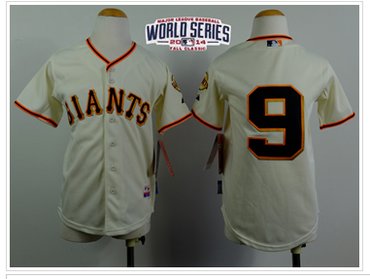 Youth Giants #9 Brandon Belt Cream W 2014 World Series Patch MLB Jersey