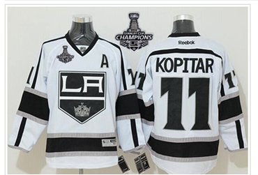 Kings #11 Anze Kopitar White Road 2014 Stanley Cup Champions Stitched NHL jersey