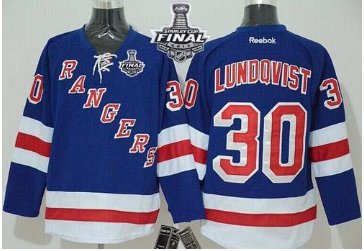 Rangers #30 Henrik Lundqvist Blue With 2014 Stanley Cup Finals Stitched NHL Jersey