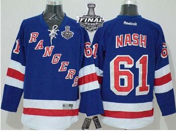 Rangers #61 Rick Nash Blue Home With 2014 Stanley Cup Finals Stitched NHL Jersey