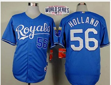 Royals #56 Greg Holland Light Blue Alternate 2 Cool Base W 2014 World Series Patch Baseball Jersey