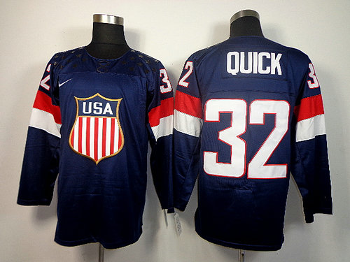 Team USA 2014 Sochi Winter Olympics 32 Jonathan Quick Dark Blue Authentic Hockey Jersey