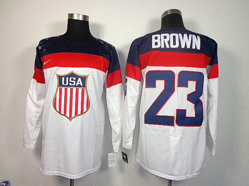 2014 Olympic Team USA 23 Dustin Brown White Stitched Hockey Jersey
