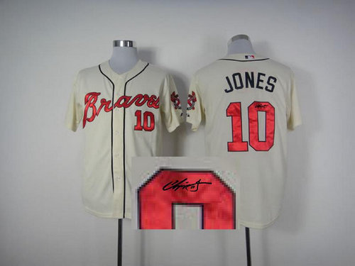 MLB Atlanta Braves 10 Chipper Jones Cream Signed Jersey MLB Atlanta Braves 10 Chipper Jones Cream Signed Jersey