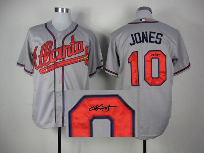 MLB Atlanta Braves 10 Chipper Jones Grey Signed Jersey MLB Atlanta Braves 10 Chipper Jones Grey Signed Jersey