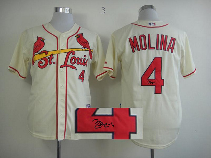 mlb jerseys st.louis cardinals #4 molina cream Signed Jersey
