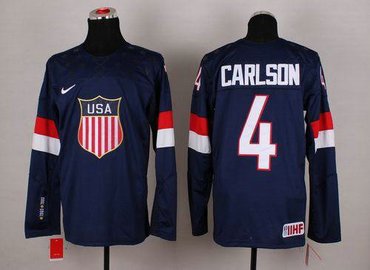 2014 Olympic Team USA #4 John Carlson Navy Blue Hockey NHL Jersey