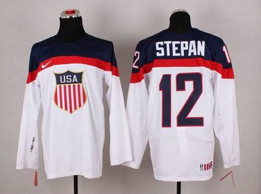 2014 Olympic Team USA #12 Derek Stepan White Hockey NHL Jersey