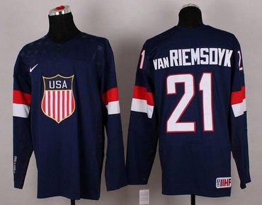 2014 Olympic Team USA #21 James van Riemsdyk Navy Blue Hockey NHL Jersey