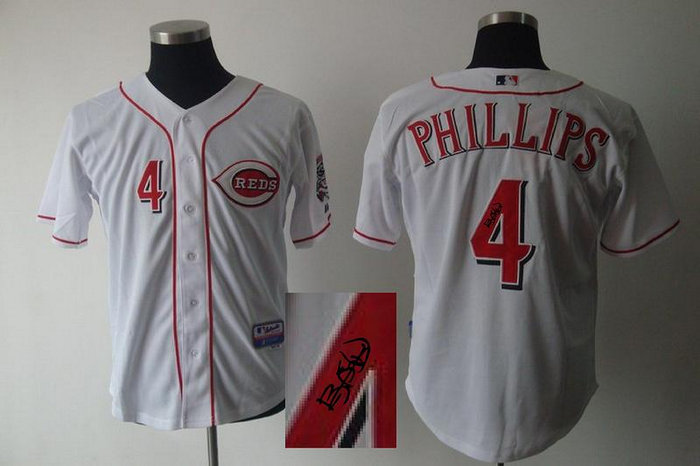 cincinnati reds #4 Brandon Phillips White MLB Jerseys(Signed)
