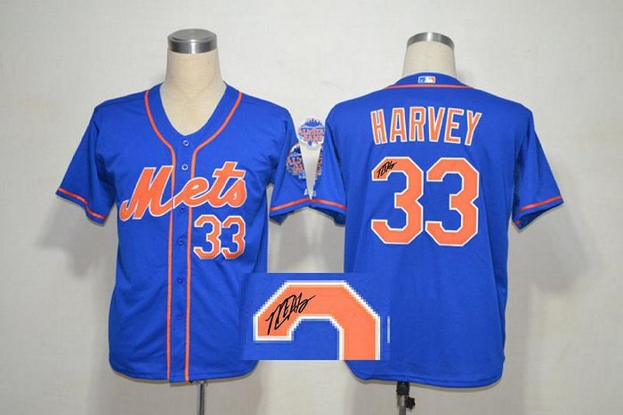 New York Mets 33# Matt Harvey 2013 All-Star Patch Cool Base Blue MLB Jerseys(Signed)