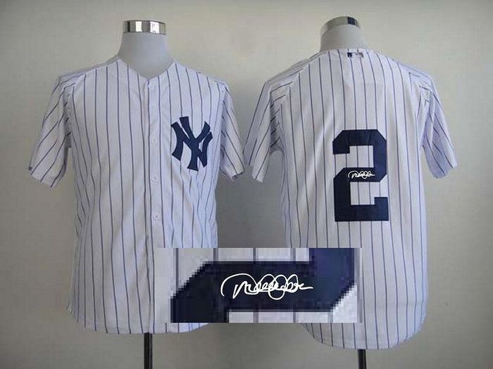 New York Yankees 2 Jeter White MLB Jerseys(Signed)