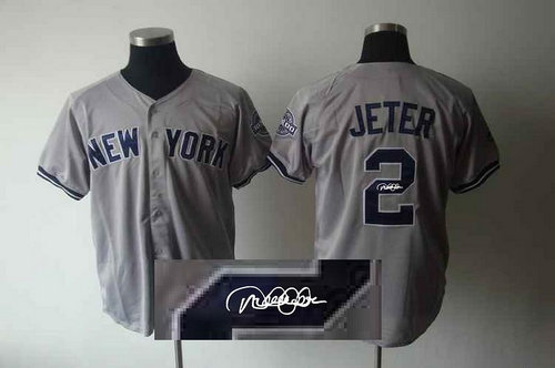 New York Yankees 2 Jeter Grey MLB Jerseys(Signed)