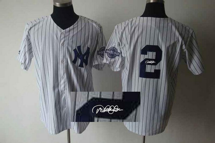 New York Yankees 2 Jeter White W3000 Hits Patch MLB Jerseys(Signed)