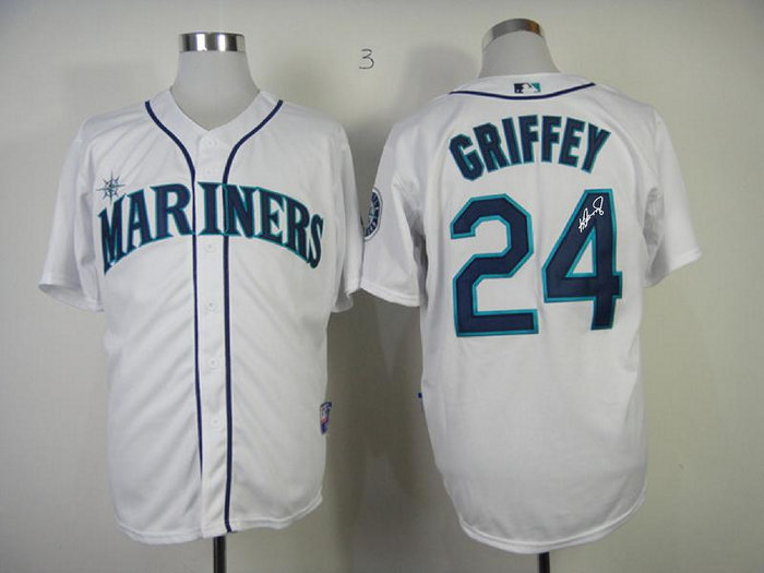 Seattle Mariners 24 Ken Griffey White Cool Base MLB Jerseys(Signed)