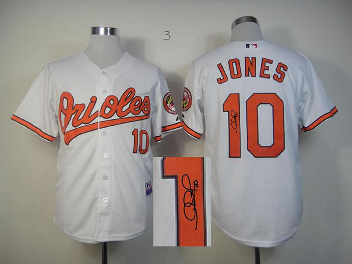 Baltimore Orioles #10 Adam Jones White MLB Jerseys(Signed)