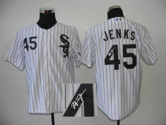 Chicago White Sox 45 JENKS White MLB Jerseys(Signed)
