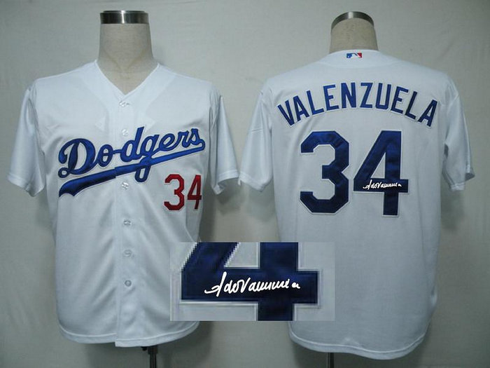 Los Angeles Dodgers 34 Fernando Valenzuela White Cool Base MLB Jerseys(Signed)