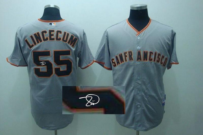 San Francisco Giants 55# Tim lincecum GRAY MLB Jerseys(Signed)