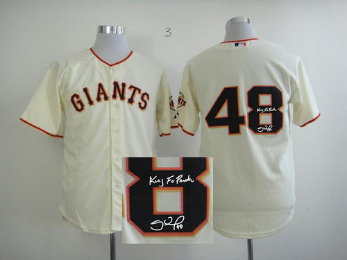 San Francisco Giants 48# Pablo Sandoval Cream MLB Jerseys(Signed)