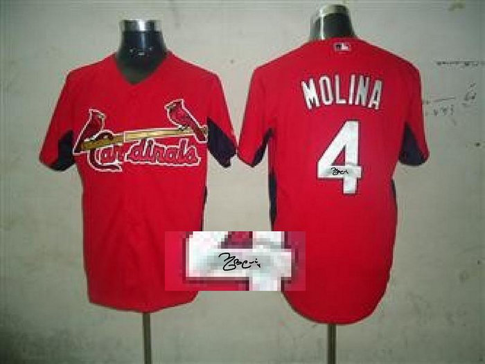 St Louis Cardinals #4 molina Red MLB Jerseys(Signed)