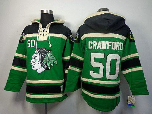 Blackhawks #50 Corey Crawford Green Sawyer Hooded Sweatshirt Stitched