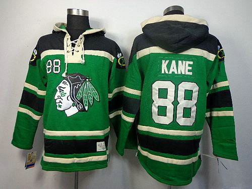 Blackhawks #88 Patrick Kane Green Sawyer Hooded Sweatshirt Stitched NHL
