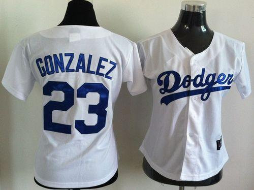 Los Angeles Dodgers #23 Adrian Gonzalez White Women's Fashion Stitched Baseball Jersey