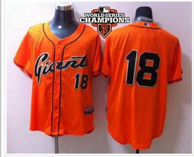 San Francisco Giants #18 Matt Cain Orange Cool Base 2012W World Series Champion Patch Baseball Jerseys