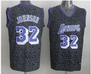 Los Angeles Lakers #32 Magic Johnson Purple Crazy Light NBA Jersey